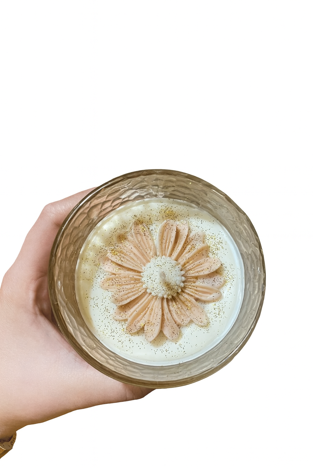 🕯️Copo de vidro com Flor em Cera