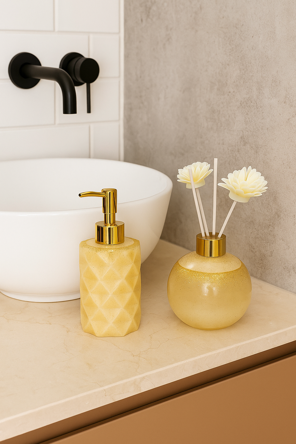 🧴Conjunto de Casa de Banho dourado de luxo- Dispensador de Líquido & Difusor