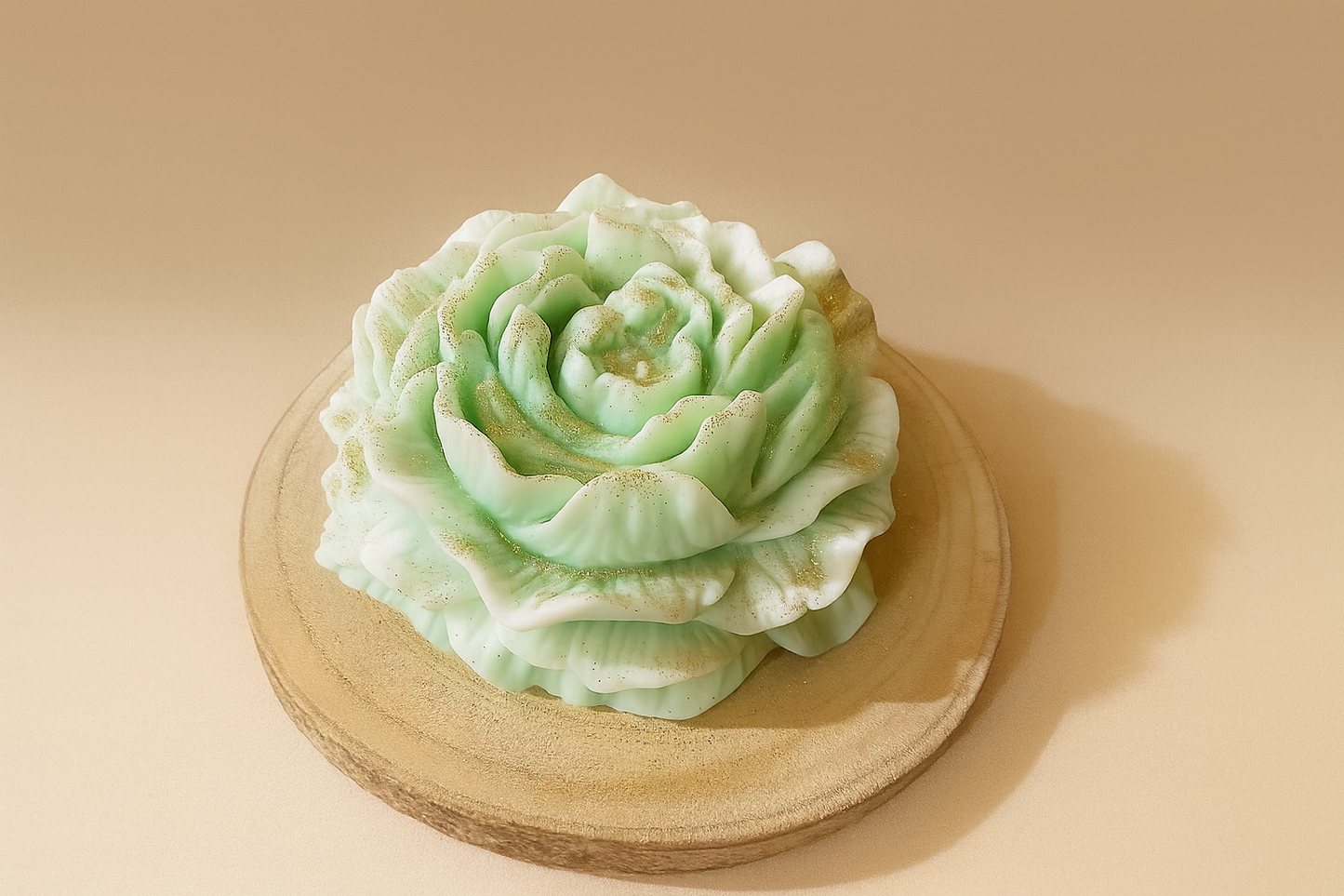 🪵Peonia em Cera com Base em Madeira