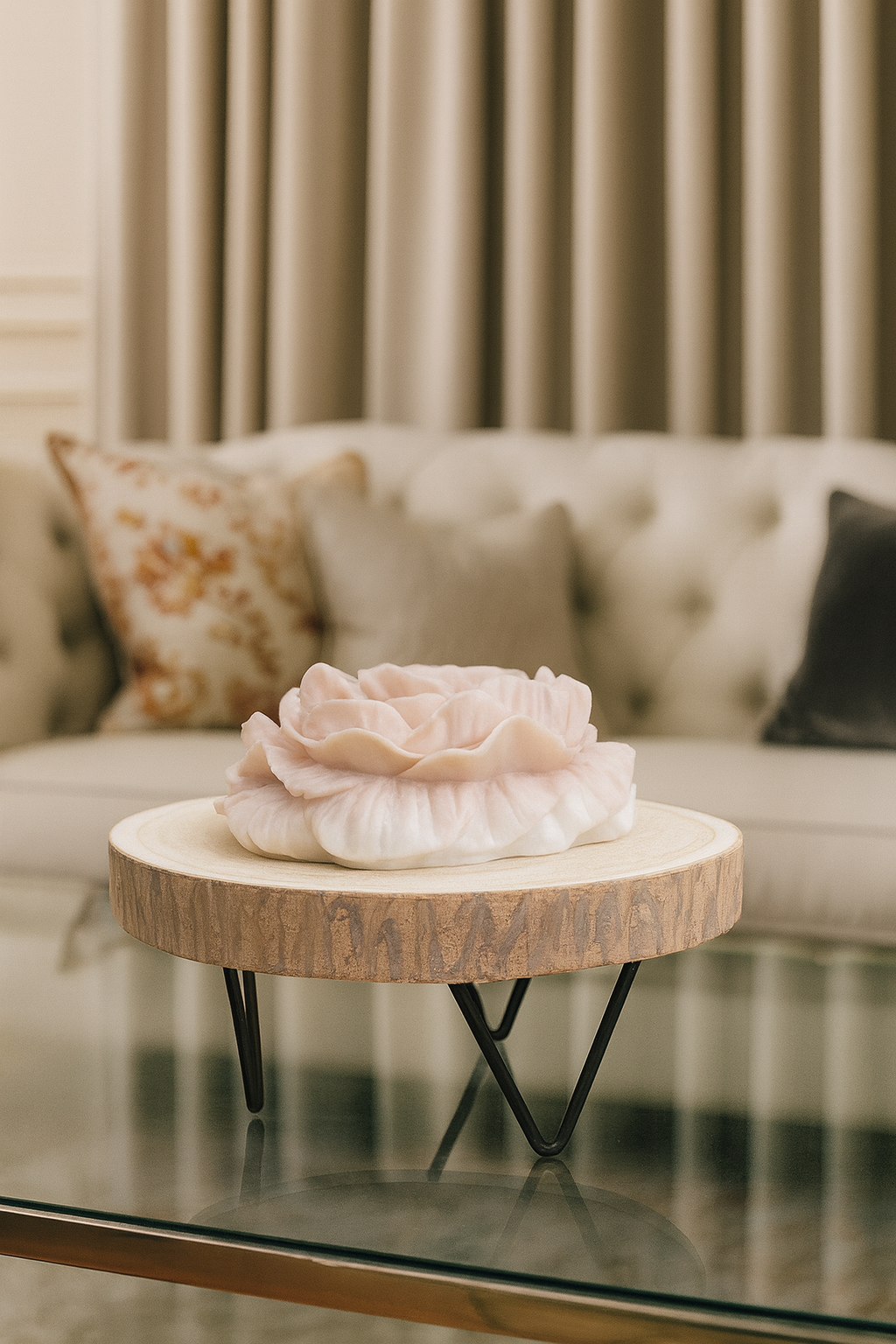 🌸 Peonia em Cera com Base Rústica