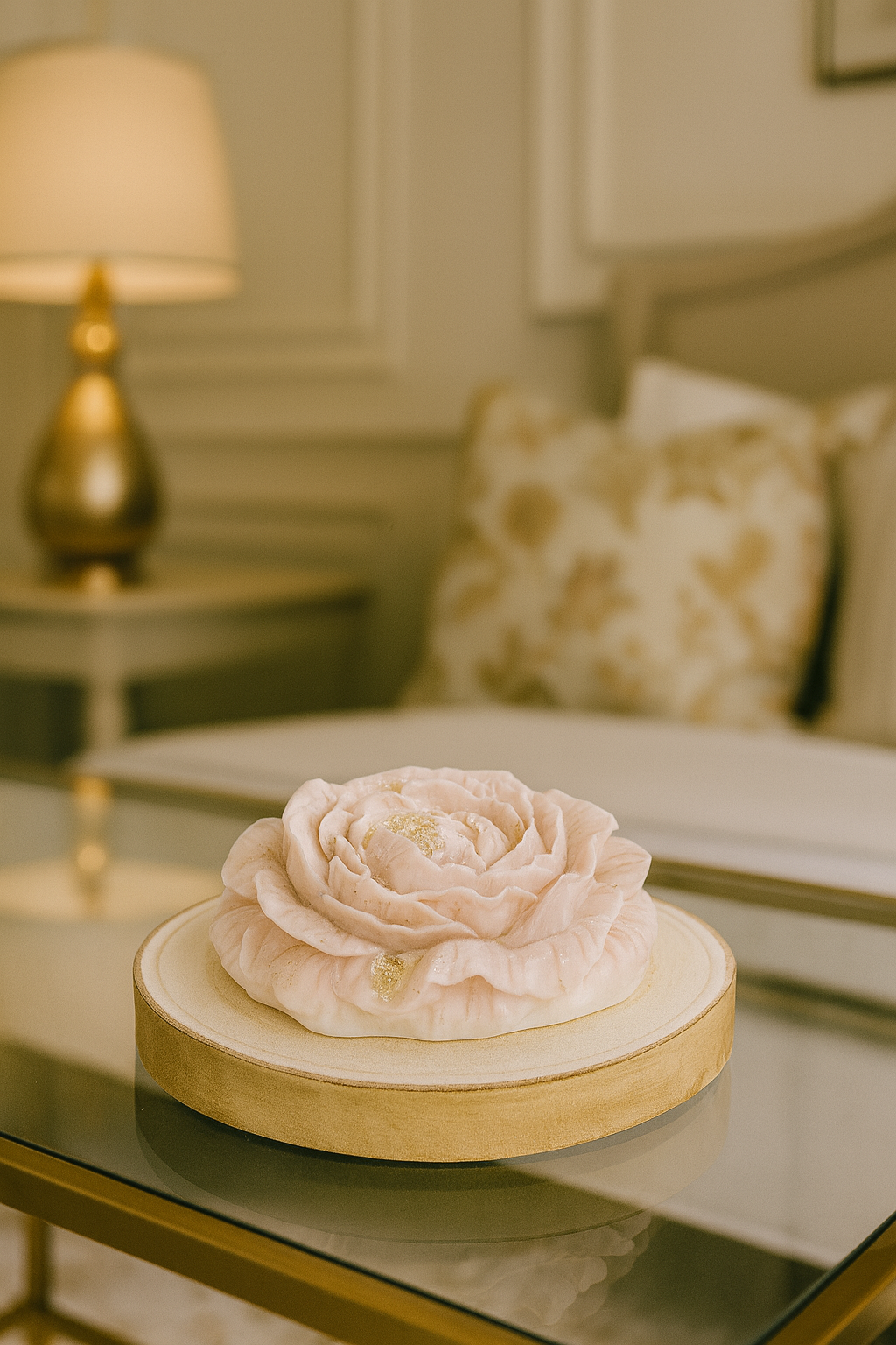 🌸 Peonia em Cera com Base Rústica