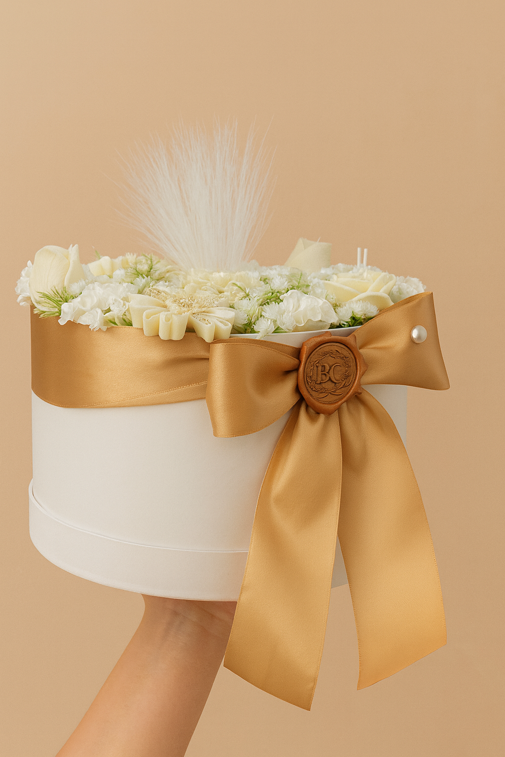 ⚜️ Caixa Elegante de Flores com Fita Dourada