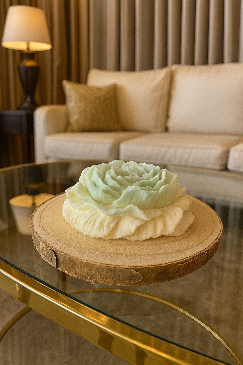 🪵Peonia em Cera com Base em Madeira