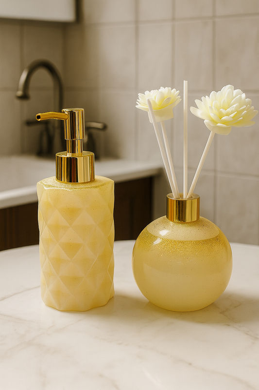 🧴Conjunto de Casa de Banho dourado de luxo- Dispensador de Líquido & Difusor