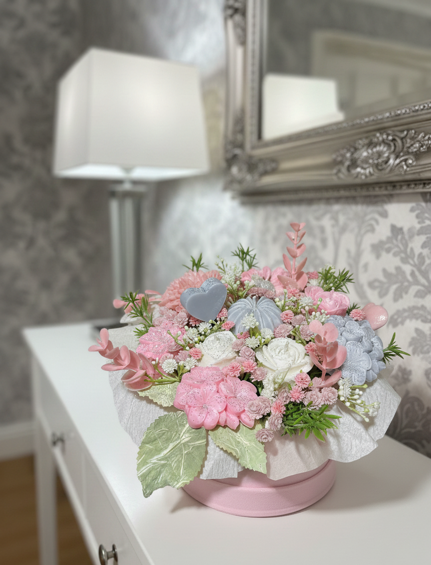 Caixa Veludo Rosa em Tons Cinza