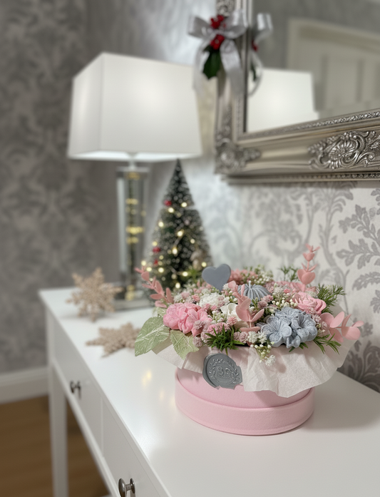 Caixa Veludo Rosa em Tons Cinza