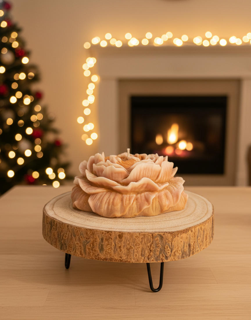 🌸 Peonia em Cera com Base Rústica