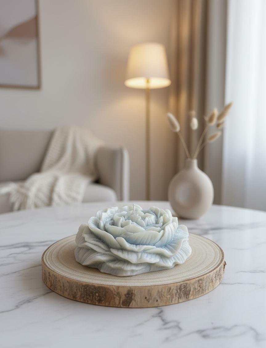 🌸 Peonia em Cera com Base Rústica