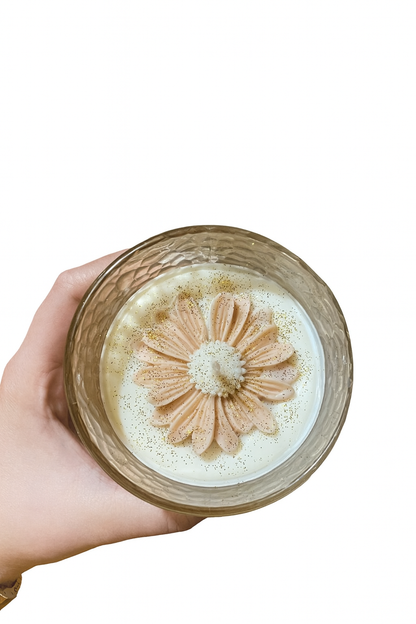 🕯️Copo de vidro com Flor em Cera
