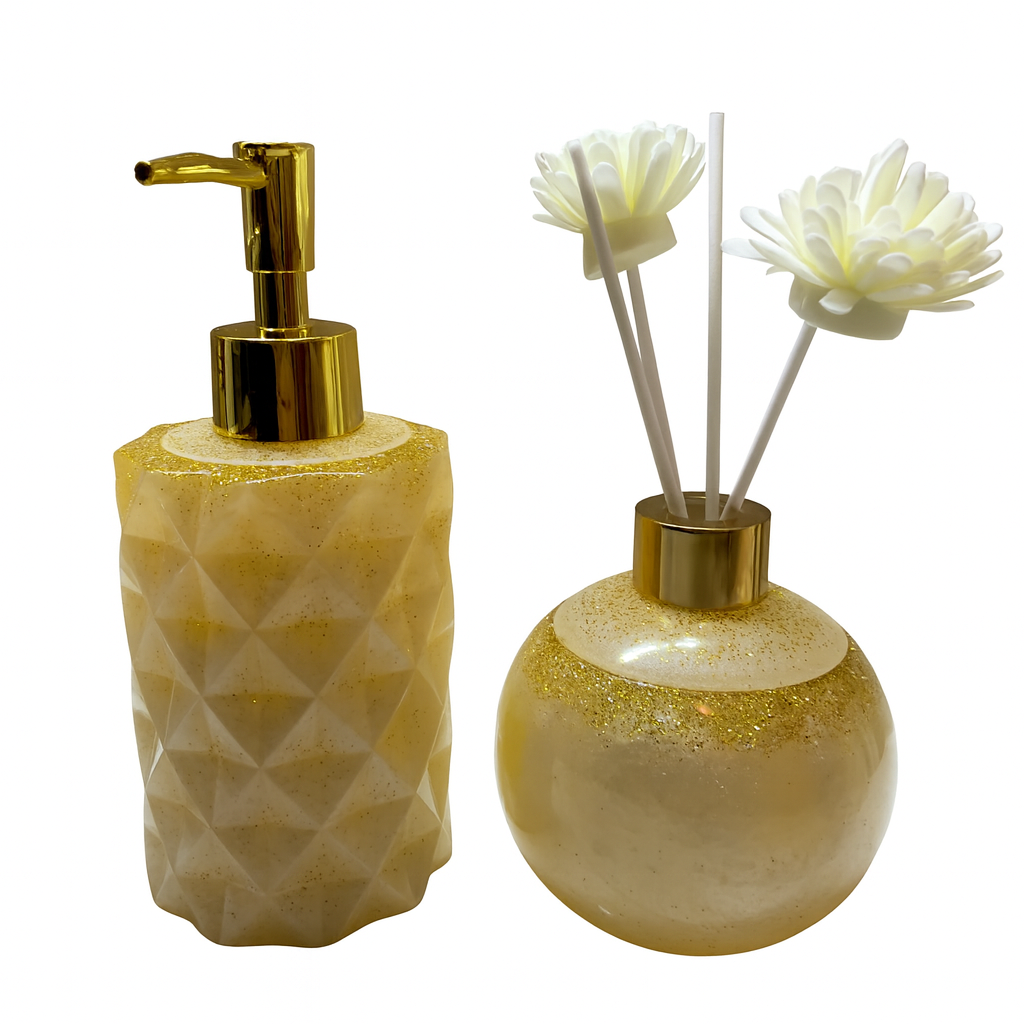 🧴Conjunto de Casa de Banho dourado de luxo- Dispensador de Líquido & Difusor