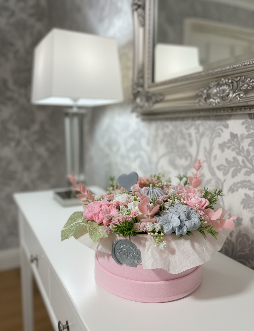 Caixa Veludo Rosa em Tons Cinza