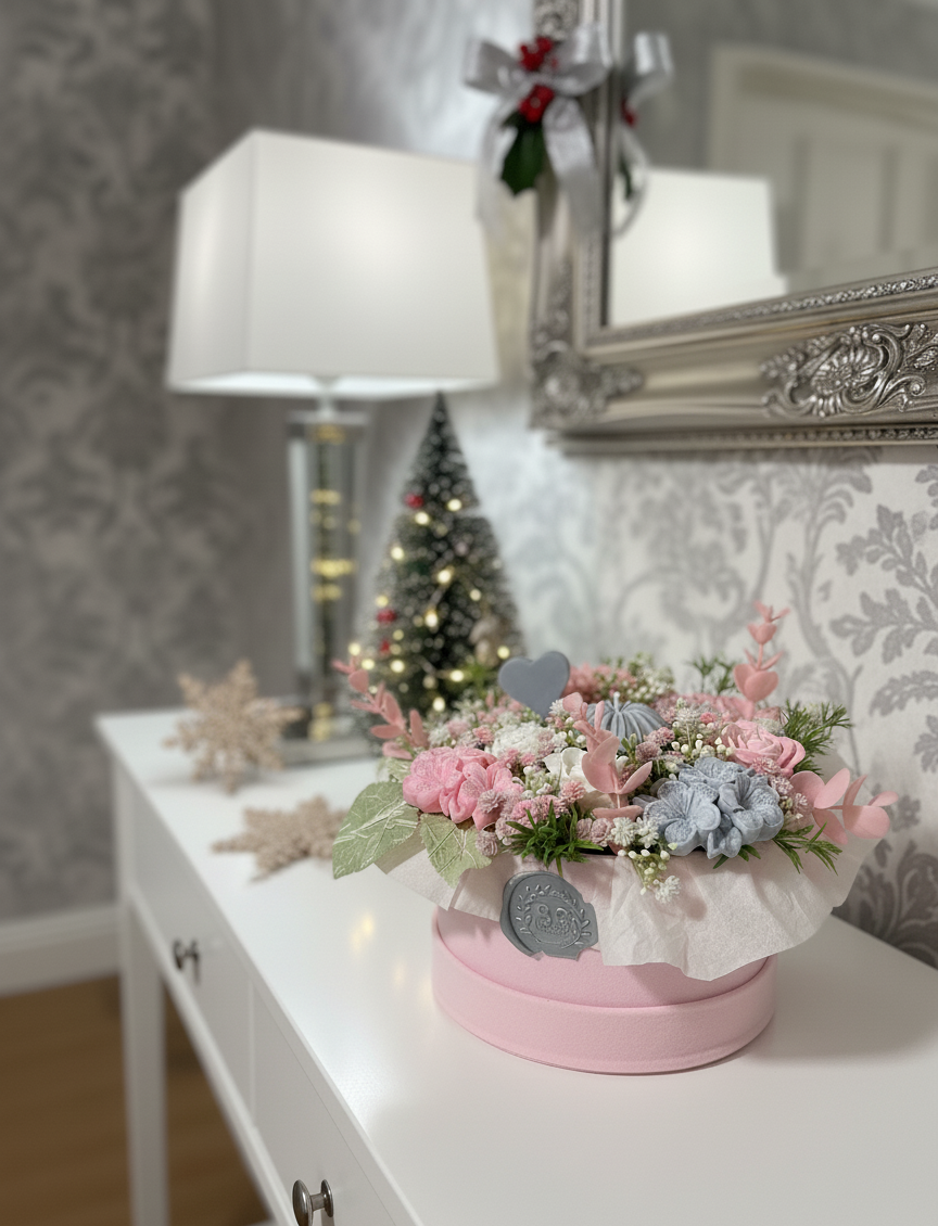 Caixa Veludo Rosa em Tons Cinza