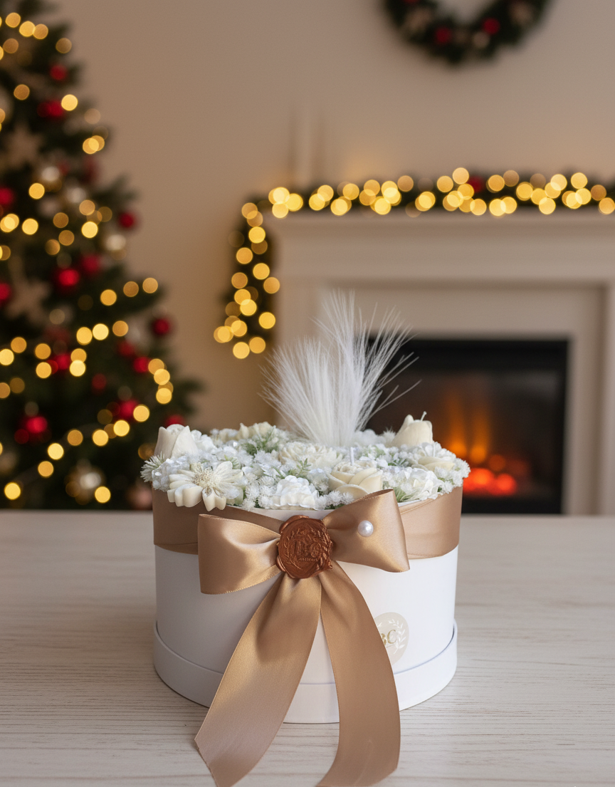 ⚜️ Caixa Elegante de Flores com Fita Dourada