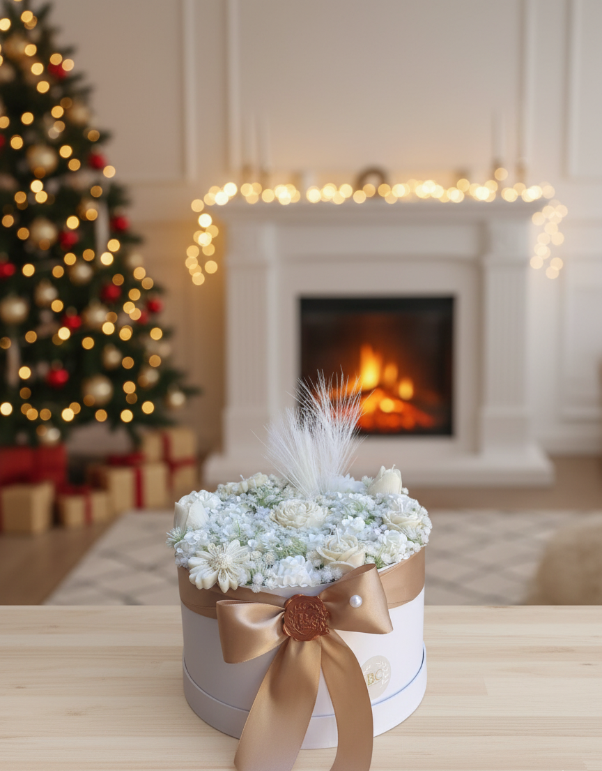 ⚜️ Caixa Elegante de Flores com Fita Dourada