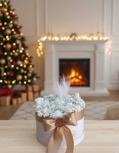⚜️ Caixa Elegante de Flores com Fita Dourada