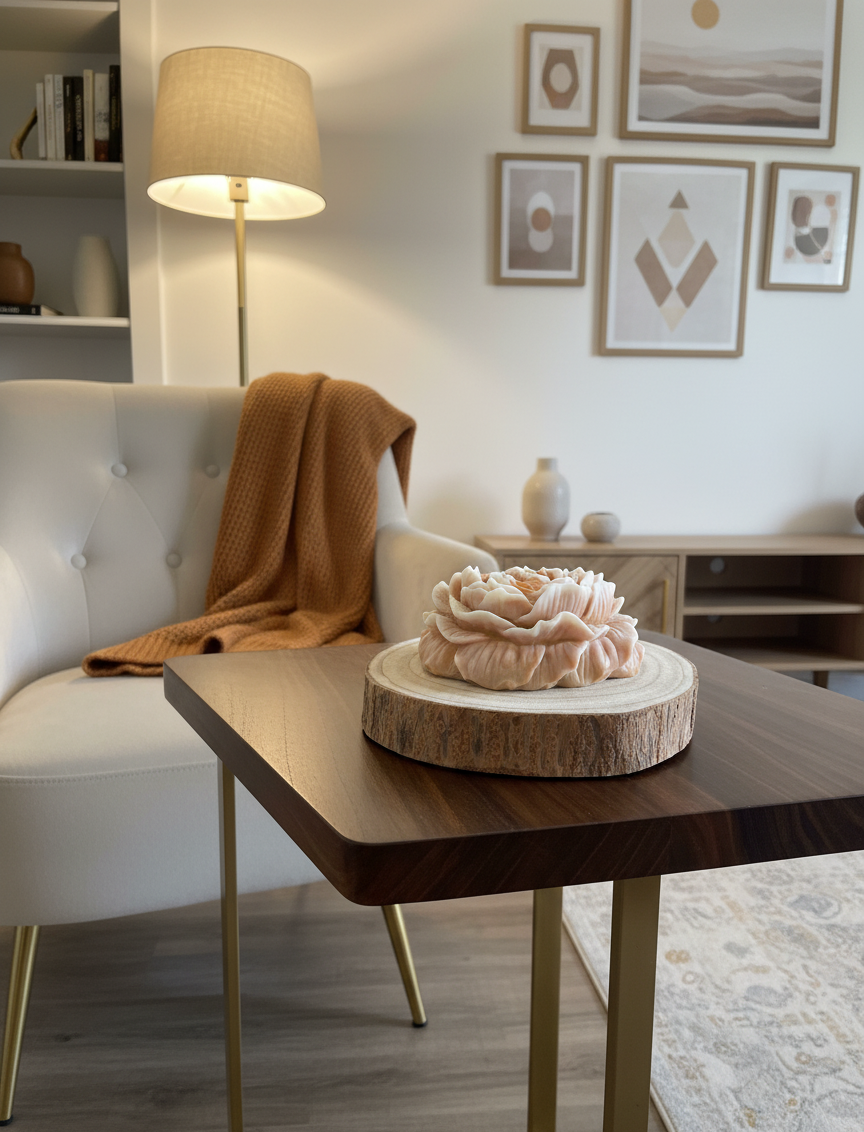 🌸 Peonia em Cera com Base Rústica