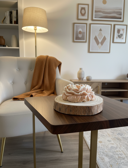 🌸 Peonia em Cera com Base Rústica